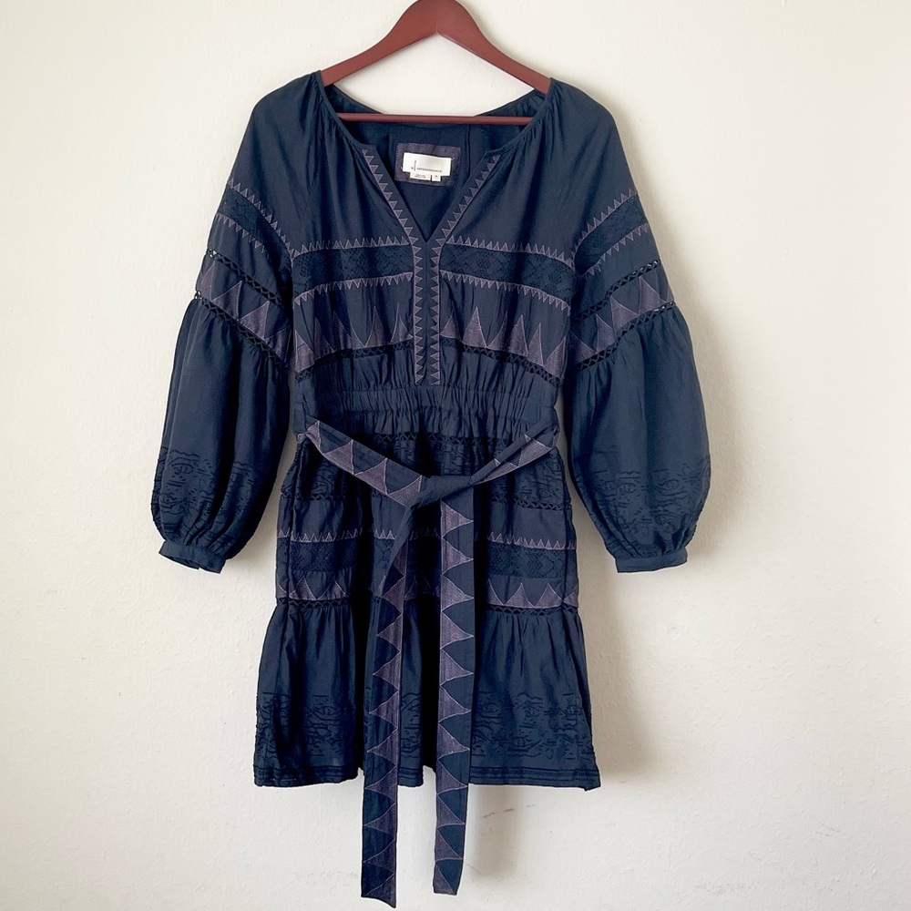Anthropologie Women’s Skye Dress Embroidered Navy Blue/Purple GUC Size M